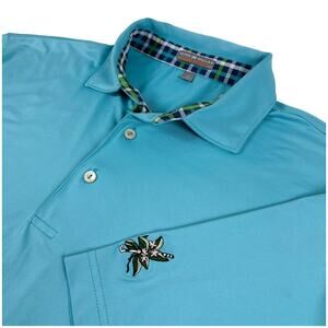 Peter Millar Summer Comfort Polo Shirt Men L Blue Plaid Colllar Embroidered Golf